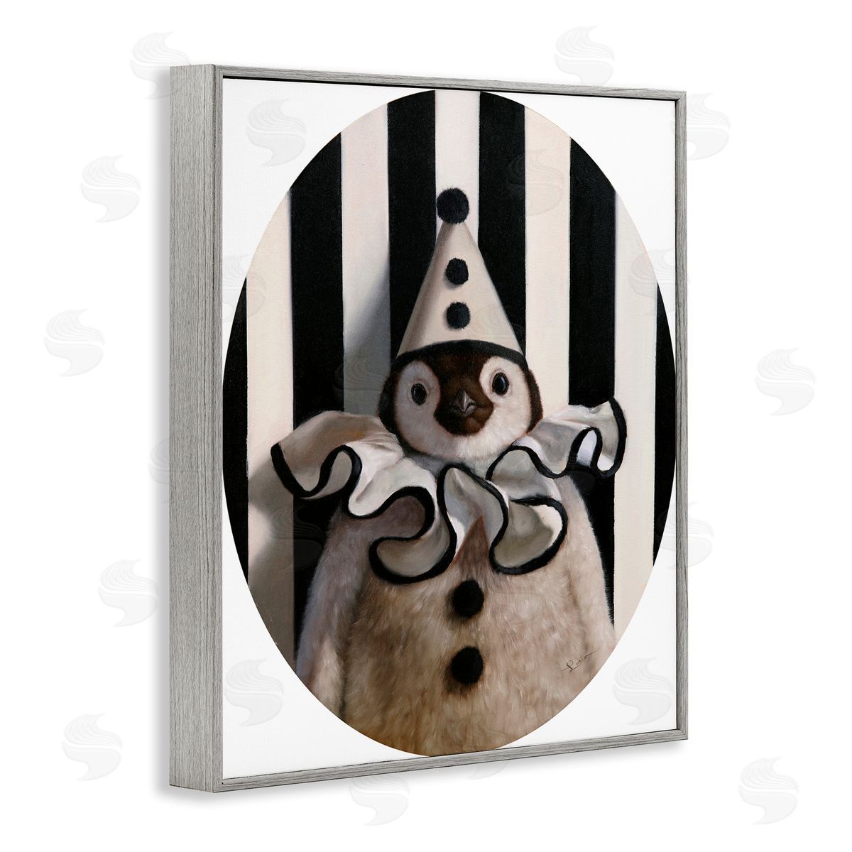 Lucia Heffernan Clown Themed Penguin Gray Framed Giclee Wall Art Print