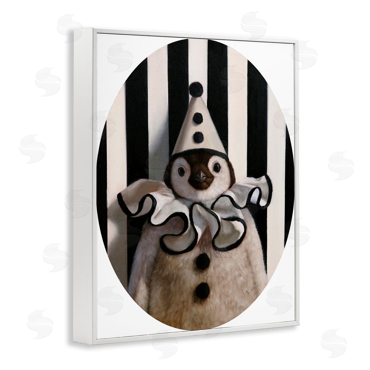 Lucia Heffernan Clown Themed Penguin White Framed Giclee Wall Art Print