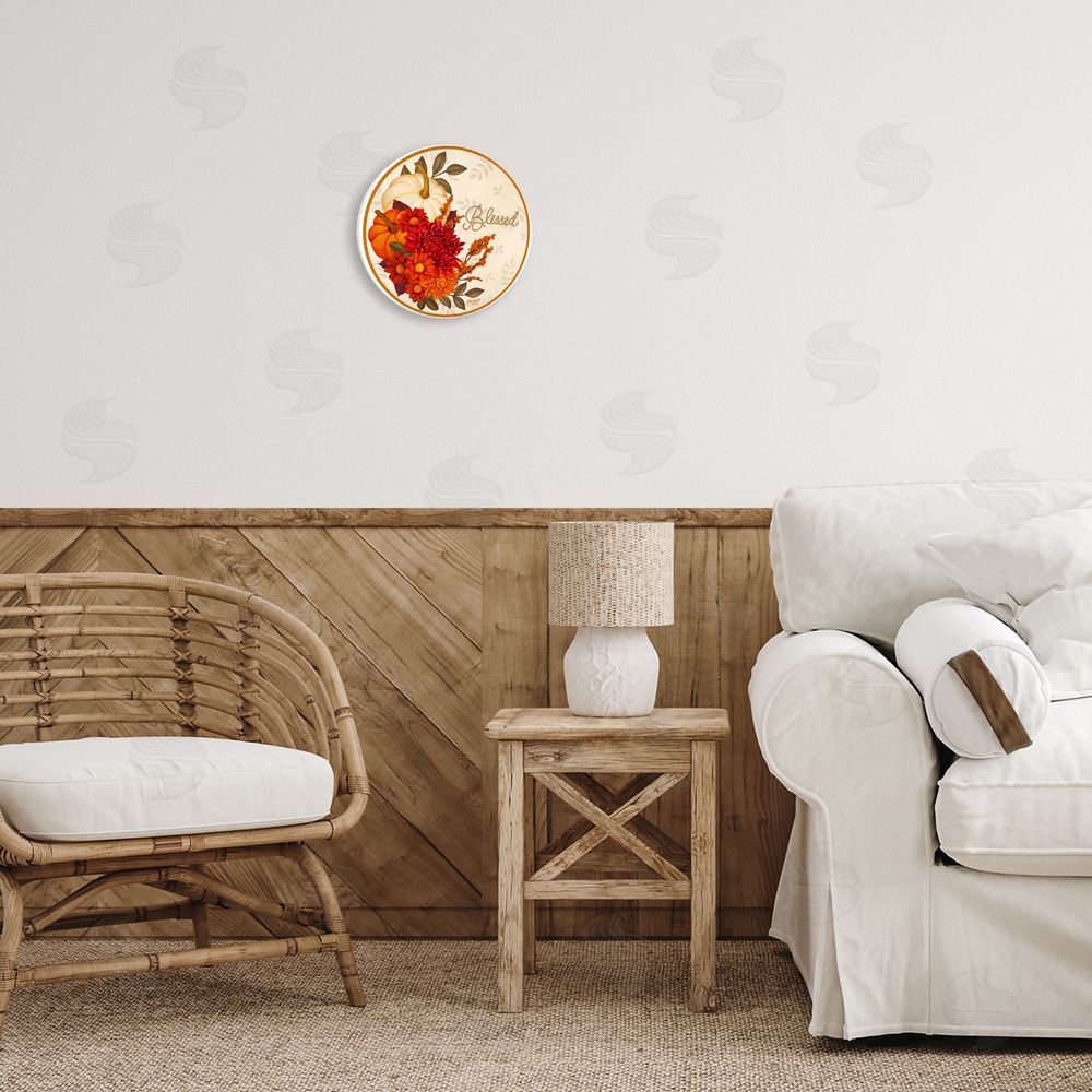 Mardell Schuster Blessed Autumn Florals Round Wall Plaque Art Print in Room