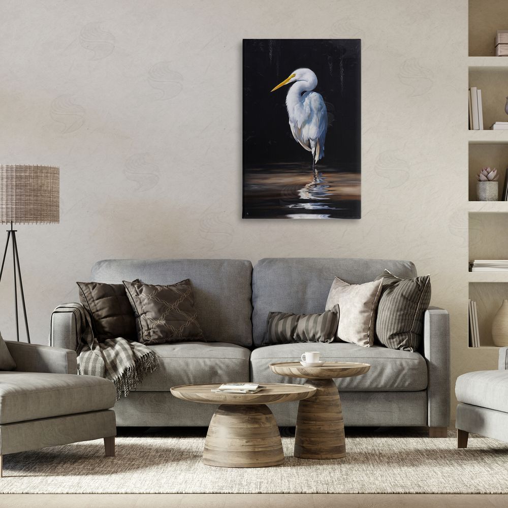 Mark Kelso Balancing Egret Bird Canvas Wall Art Print in Room
