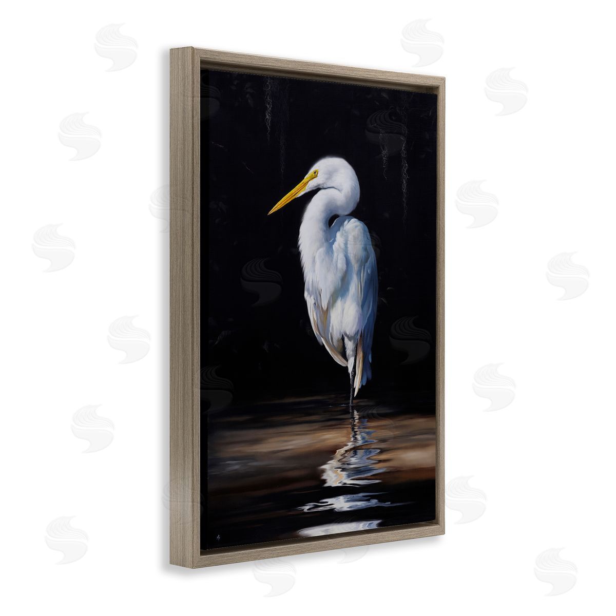 Mark Kelso Balancing Egret Bird Brown Floating Frame Canvas Wall Art Print