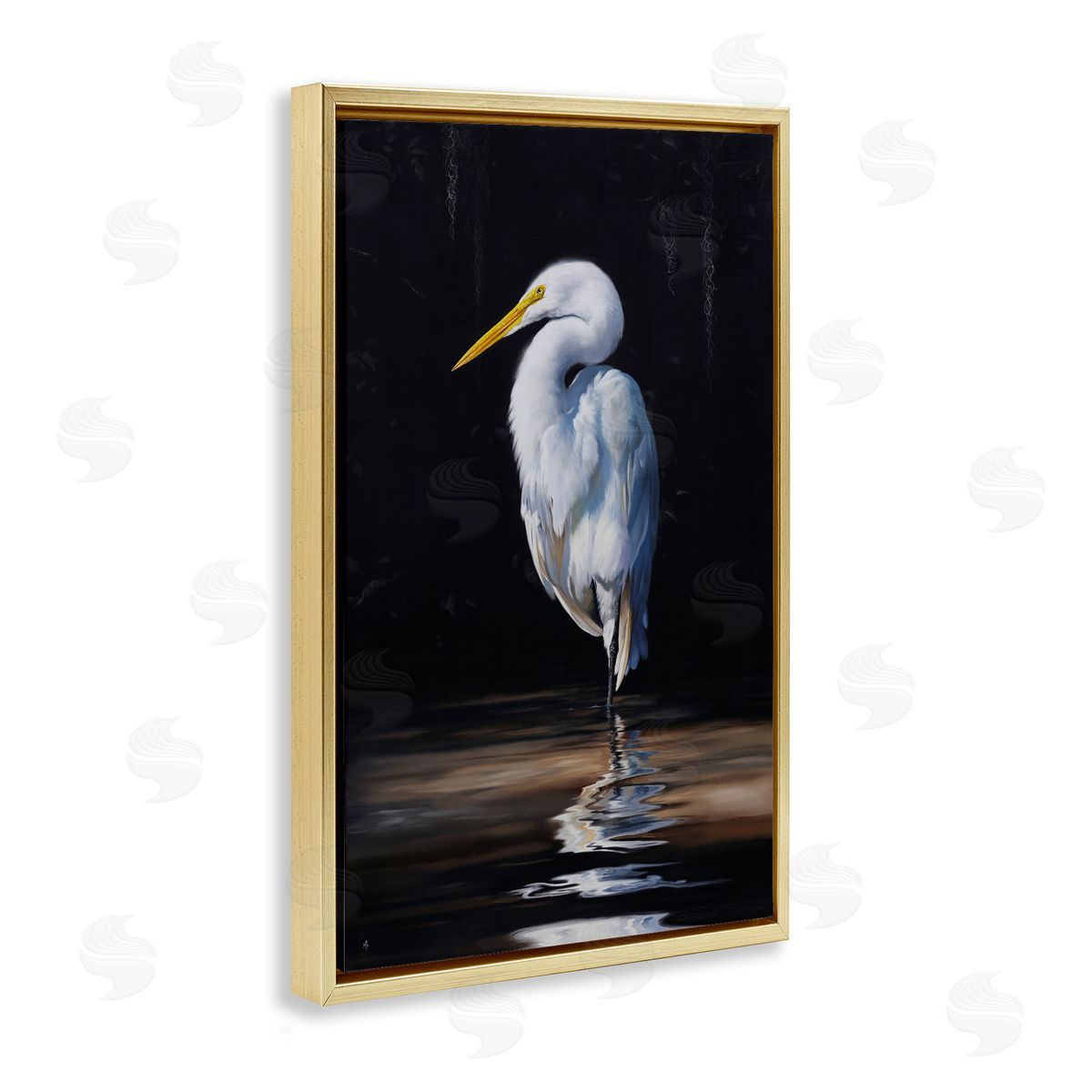 Mark Kelso Balancing Egret Bird Gold Floating Frame Canvas Wall Art Print
