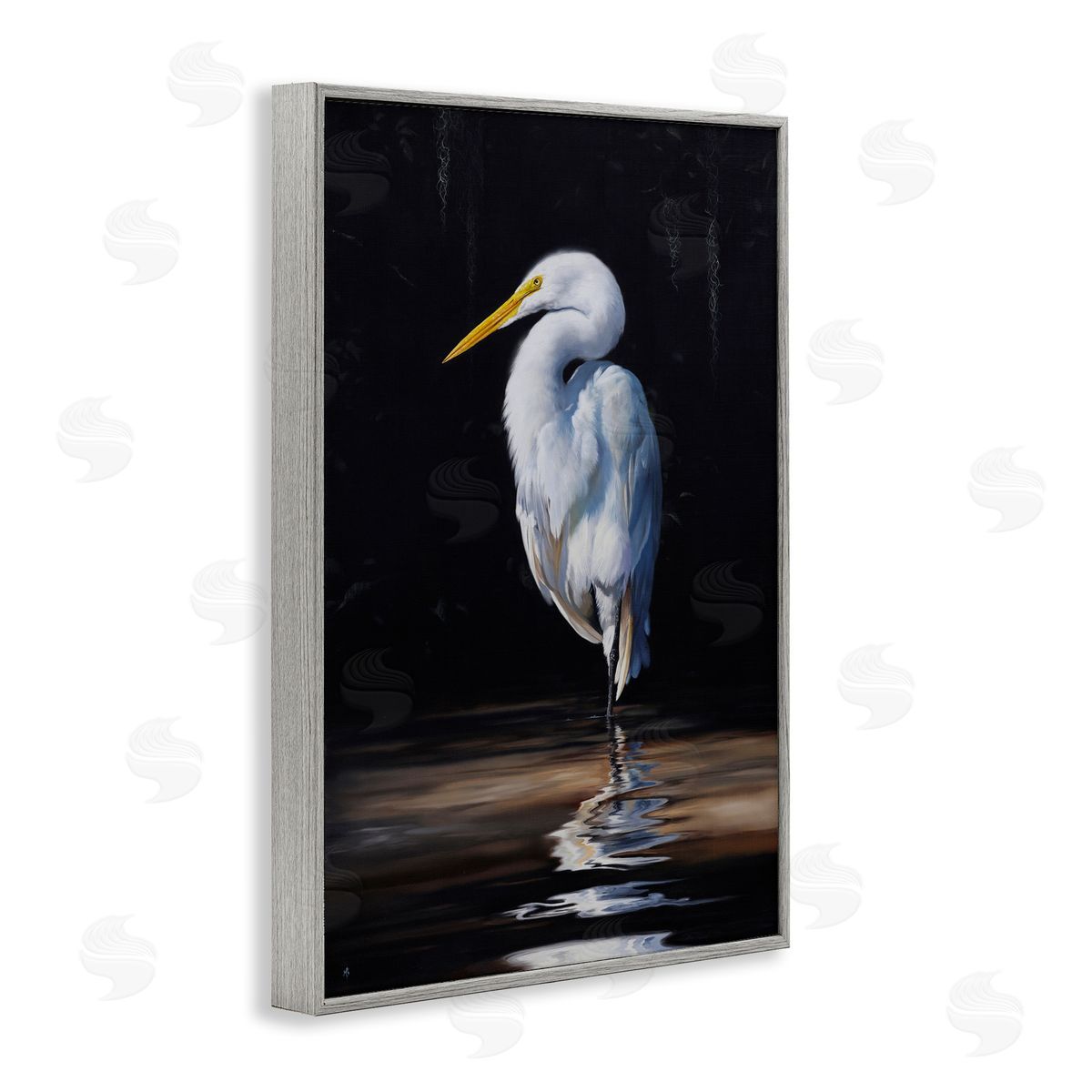 Mark Kelso Balancing Egret Bird Gray Framed Giclee Wall Art Print