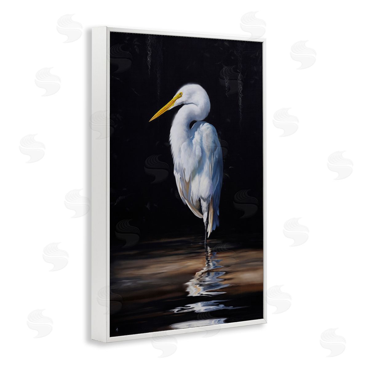Mark Kelso Balancing Egret Bird White Framed Giclee Wall Art Print