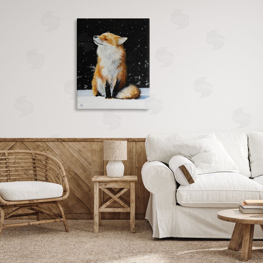 Mark Kelso Blissful Fox with Snowflakes Canvas Wall Art Print in Room