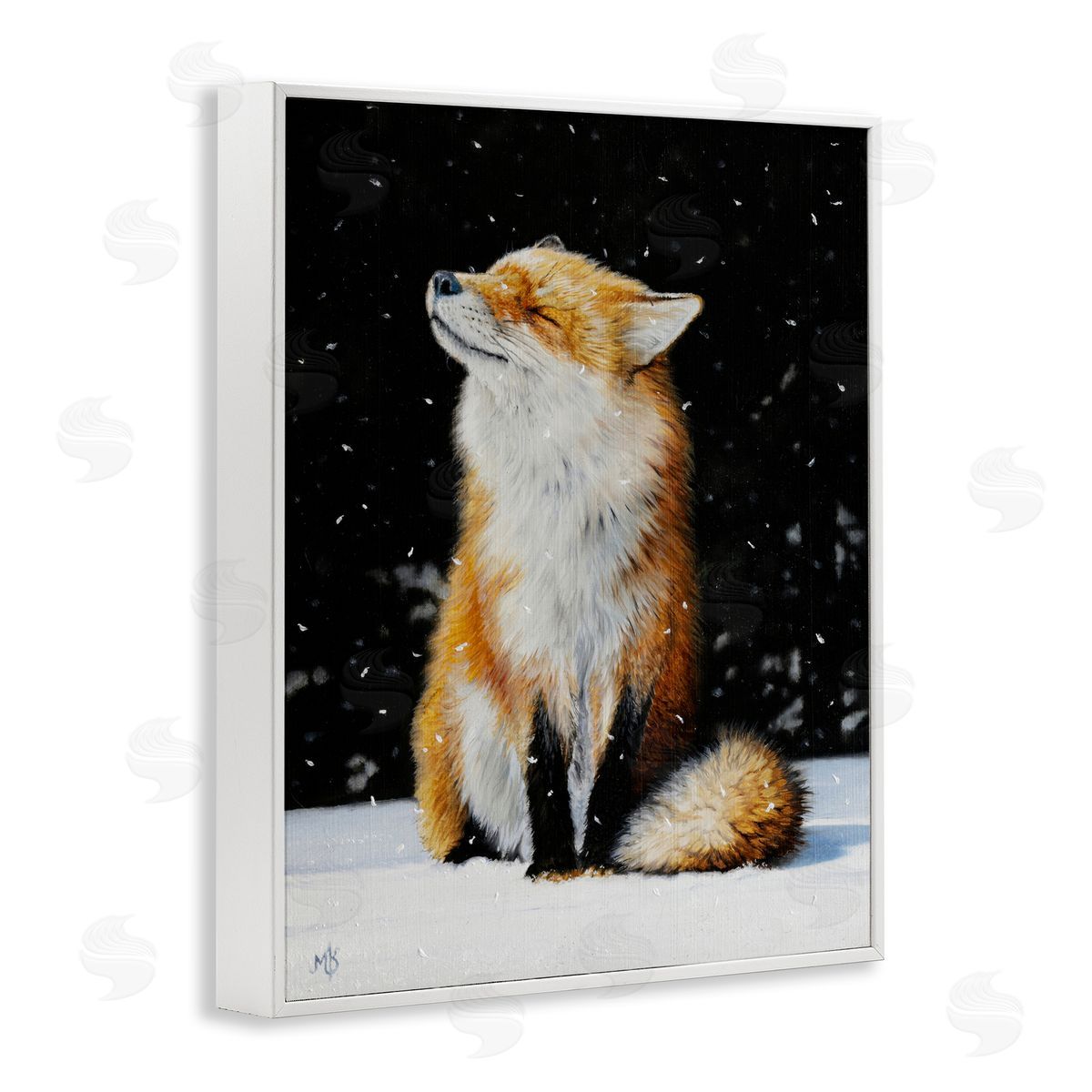 Mark Kelso Blissful Fox with Snowflakes White Framed Giclee Wall Art Print