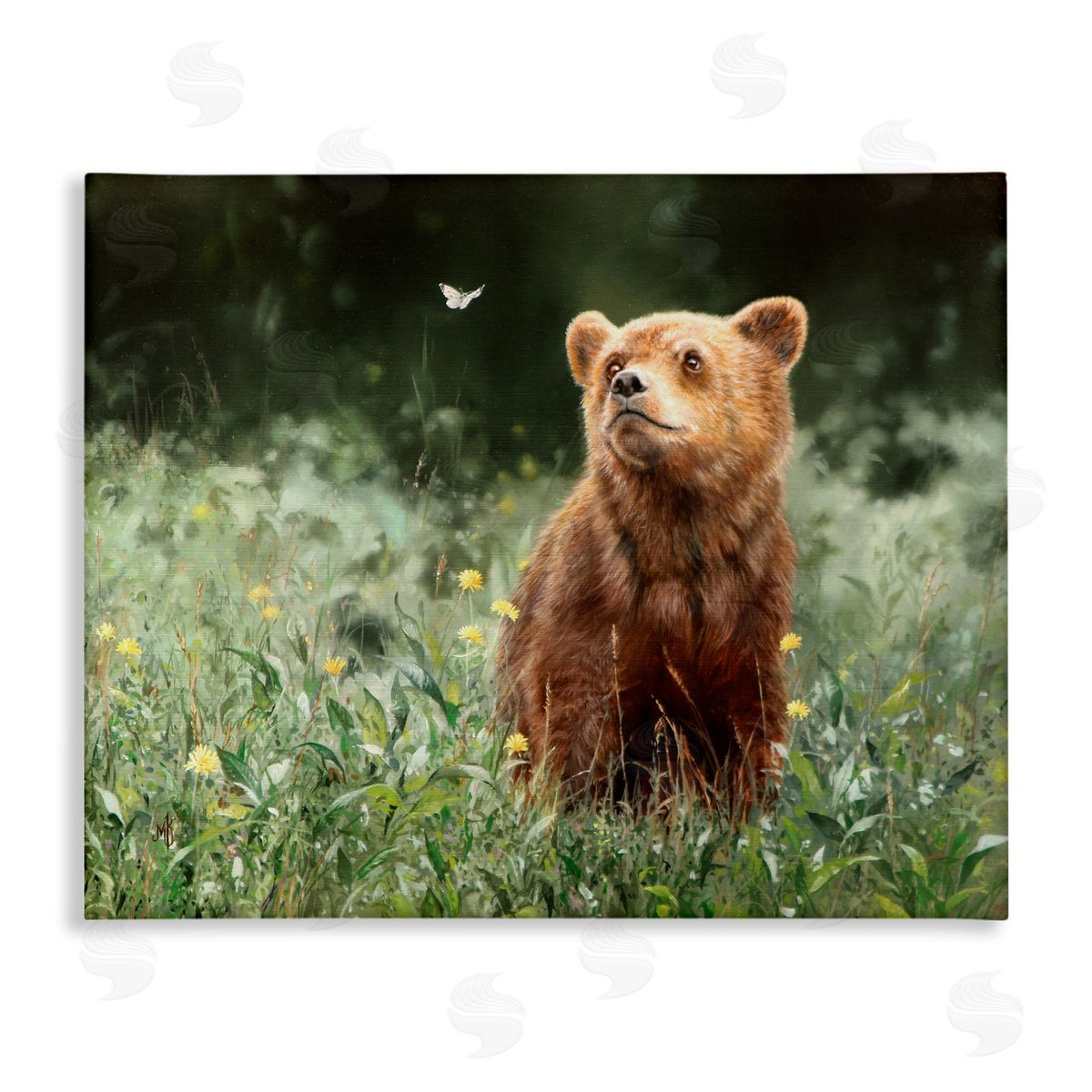 Mark Kelso Baby Bear & Butterfly Canvas Wall Art Print