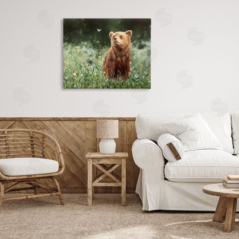 Mark Kelso Baby Bear & Butterfly Canvas Wall Art Print in Room