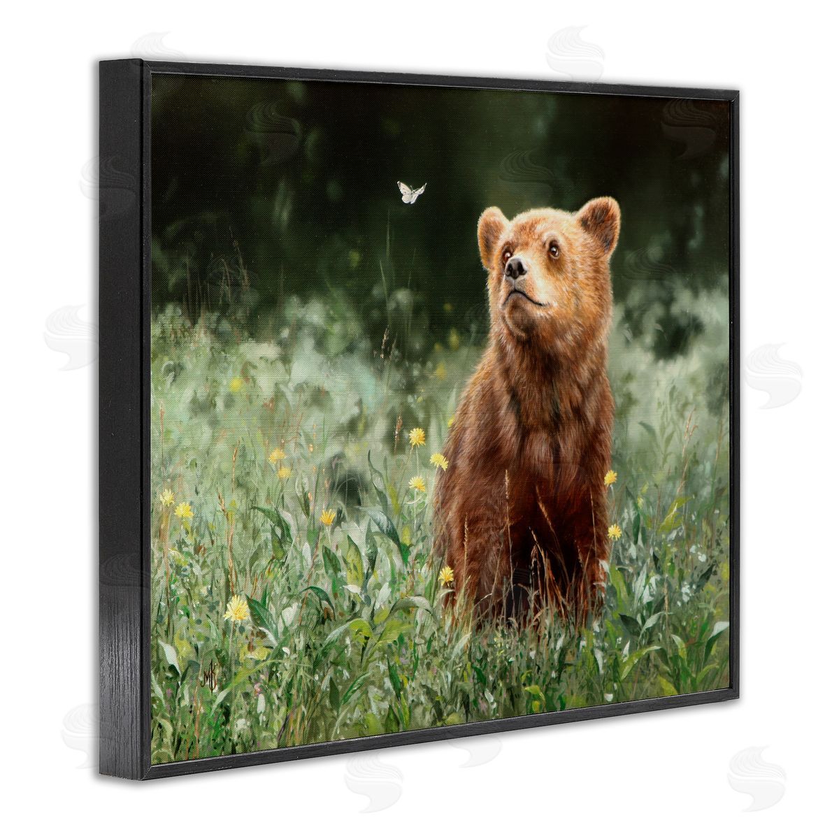 Mark Kelso Baby Bear & Butterfly Black Framed Giclee Wall Art Print