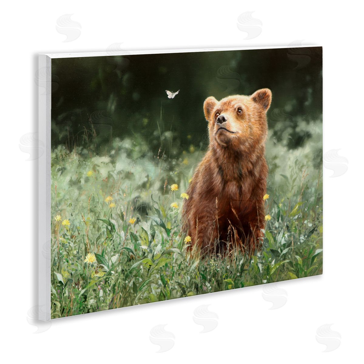Mark Kelso Baby Bear & Butterfly Wooden Wall Plaque Art Print