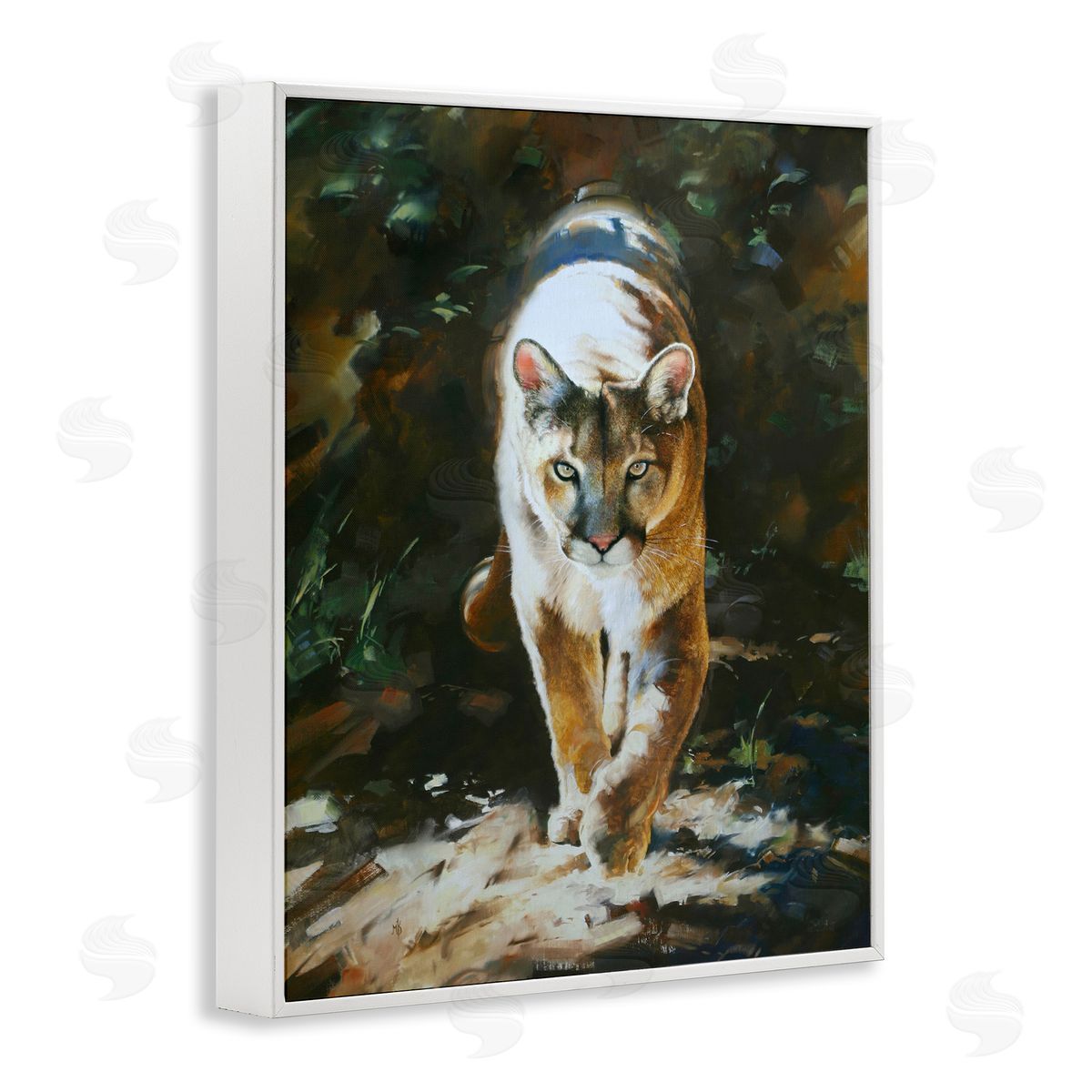 Mark Kelso Out of Shadows Panther White Framed Giclee Wall Art Print
