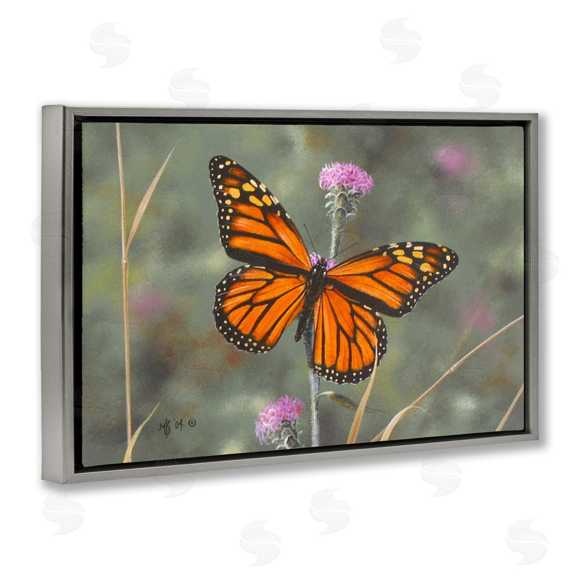 Mark Kelso Summer Visitor Butterfly Gray Floating Frame Canvas Wall Art Print