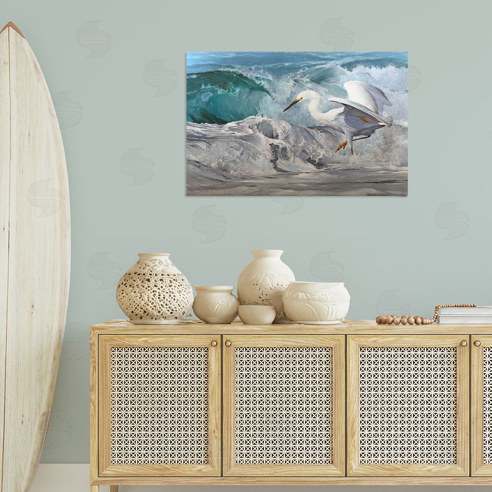 Mark Kelso Wave Dancer Heron Canvas Wall Art Print in Room