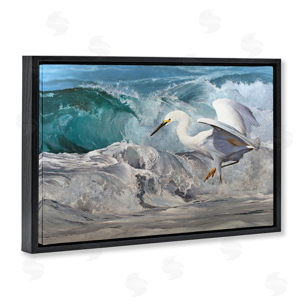 Mark Kelso Wave Dancer Heron Black Floating Frame Canvas Wall Art Print