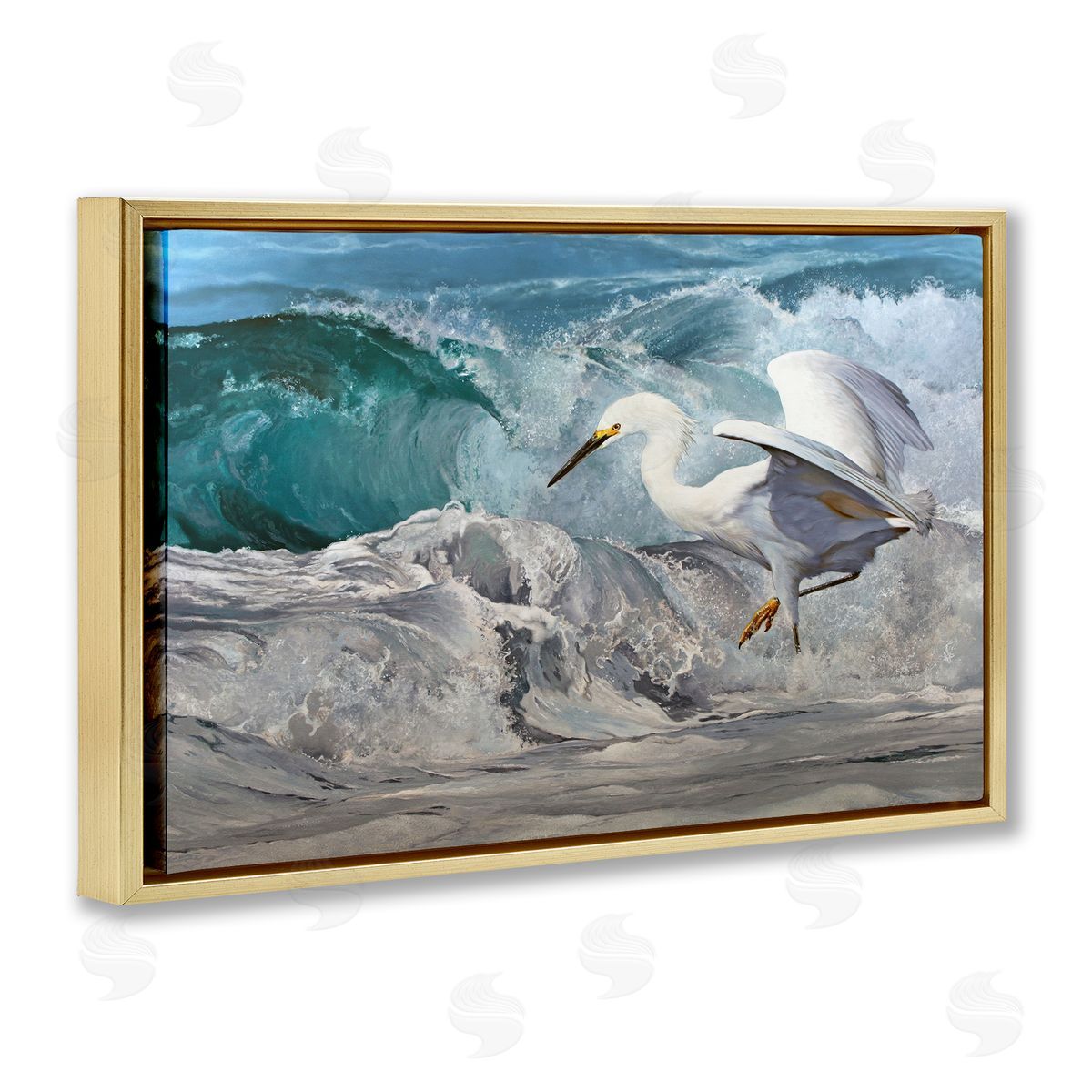 Mark Kelso Wave Dancer Heron Gold Floating Frame Canvas Wall Art Print