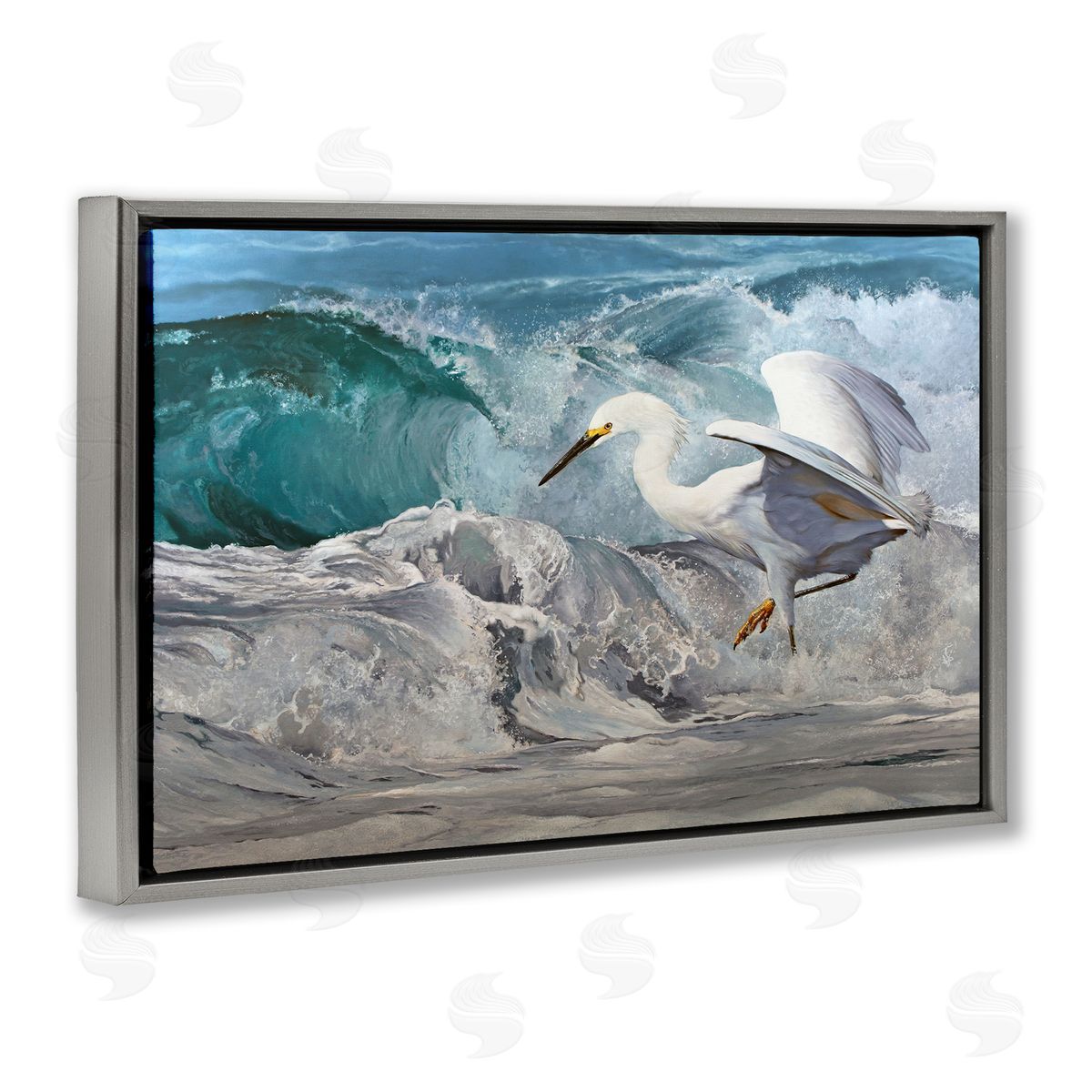 Mark Kelso Wave Dancer Heron Gray Floating Frame Canvas Wall Art Print