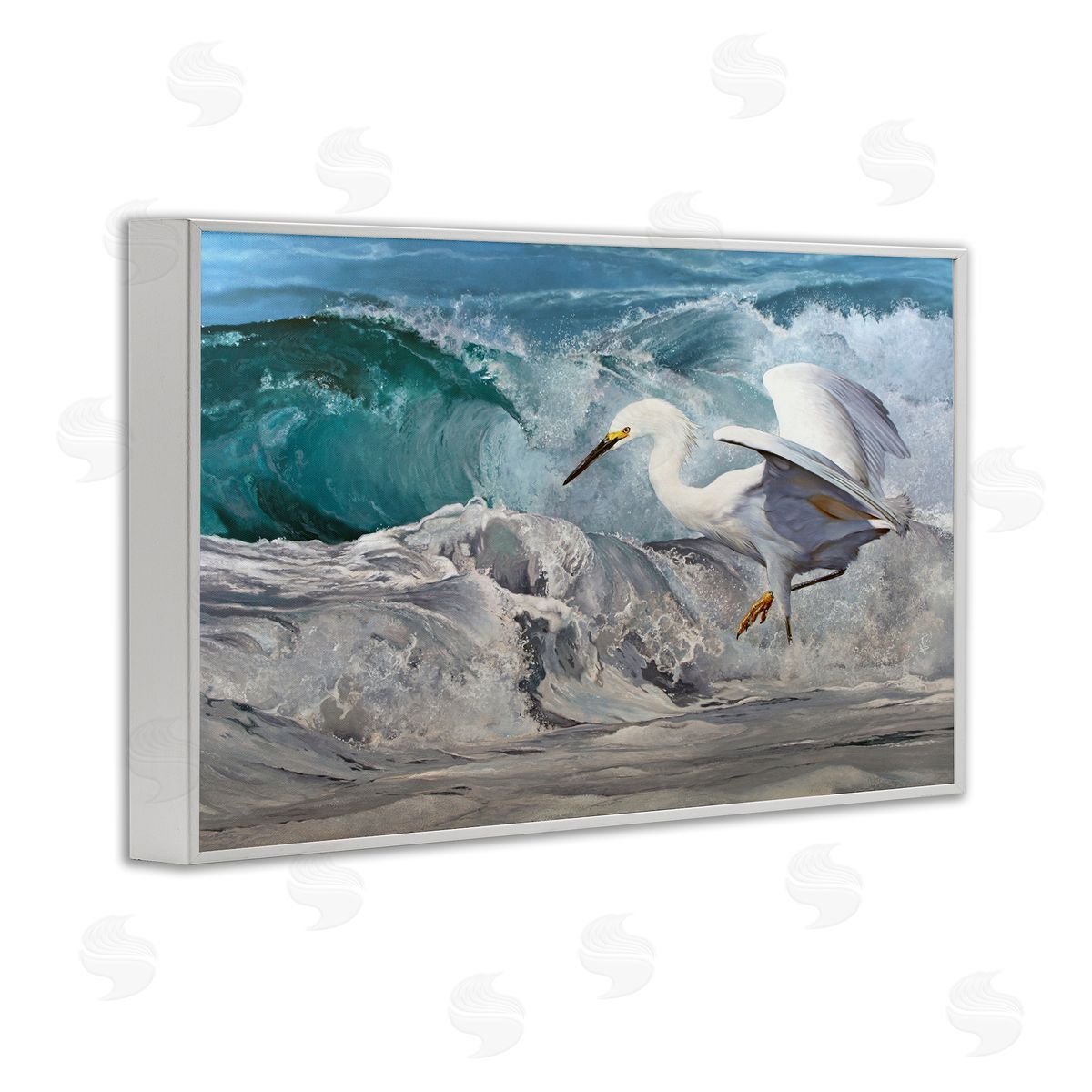 Mark Kelso Wave Dancer Heron White Framed Giclee Wall Art Print