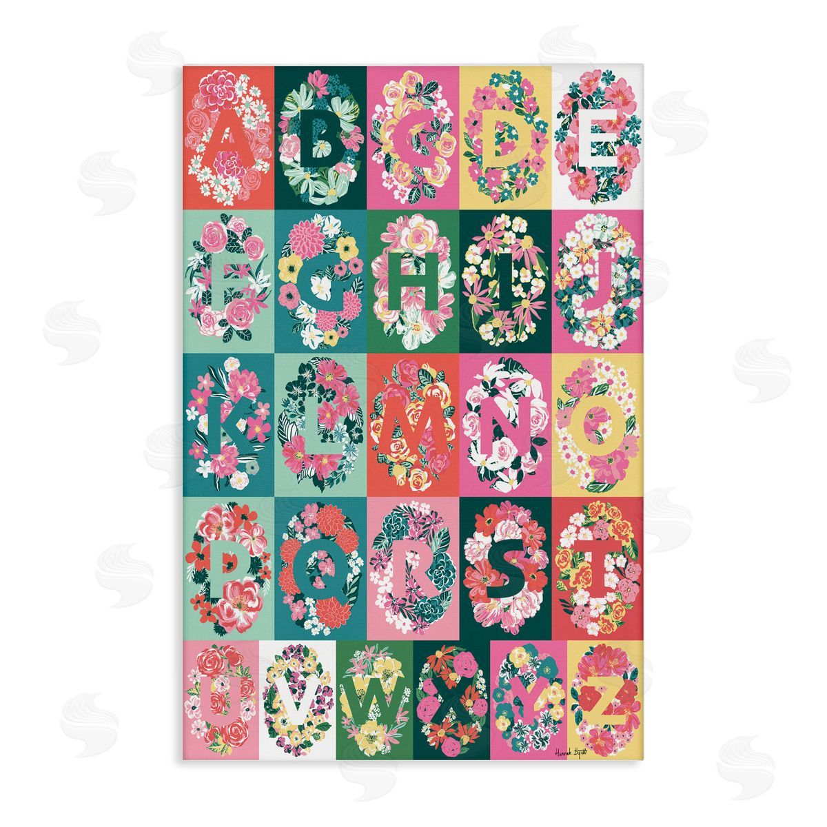 Hannah Byatt Cottagecore Blooms Alphabet Canvas Wall Art Print