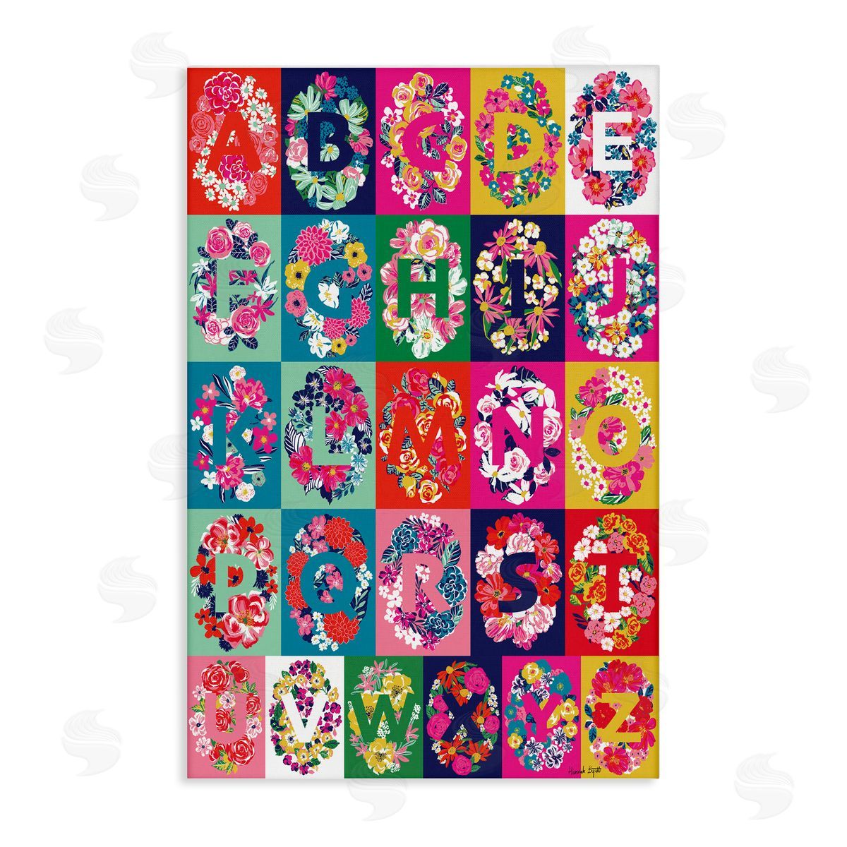 Hannah Byatt Energetic Blooms Alphabet Canvas Wall Art Print