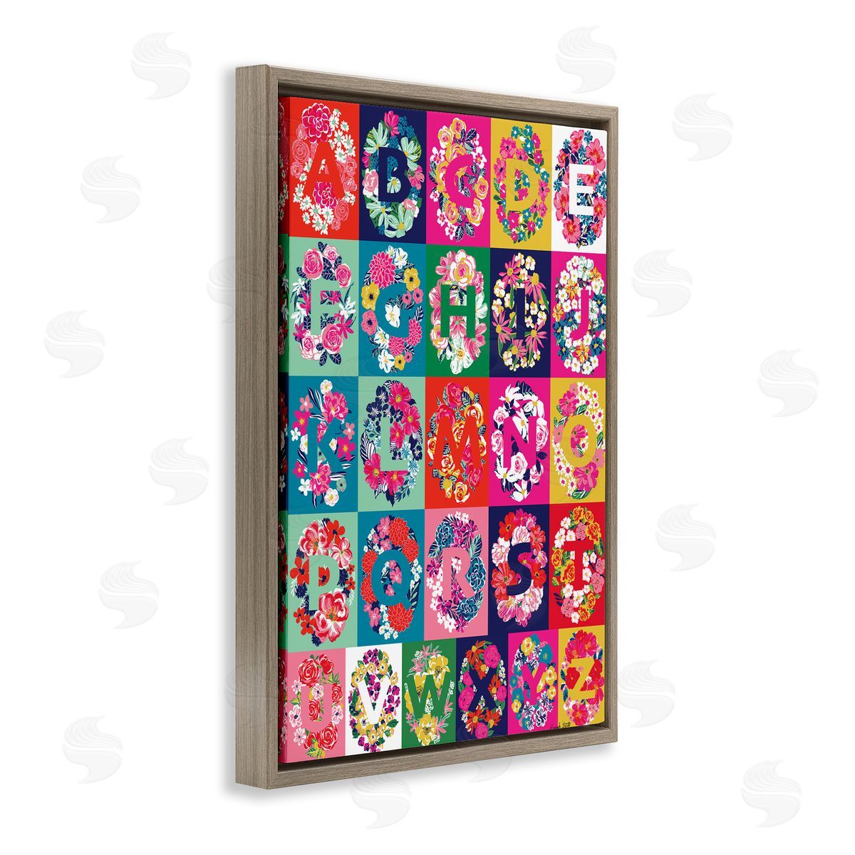 Hannah Byatt Energetic Blooms Alphabet Brown Floating Frame Canvas Wall Art Print