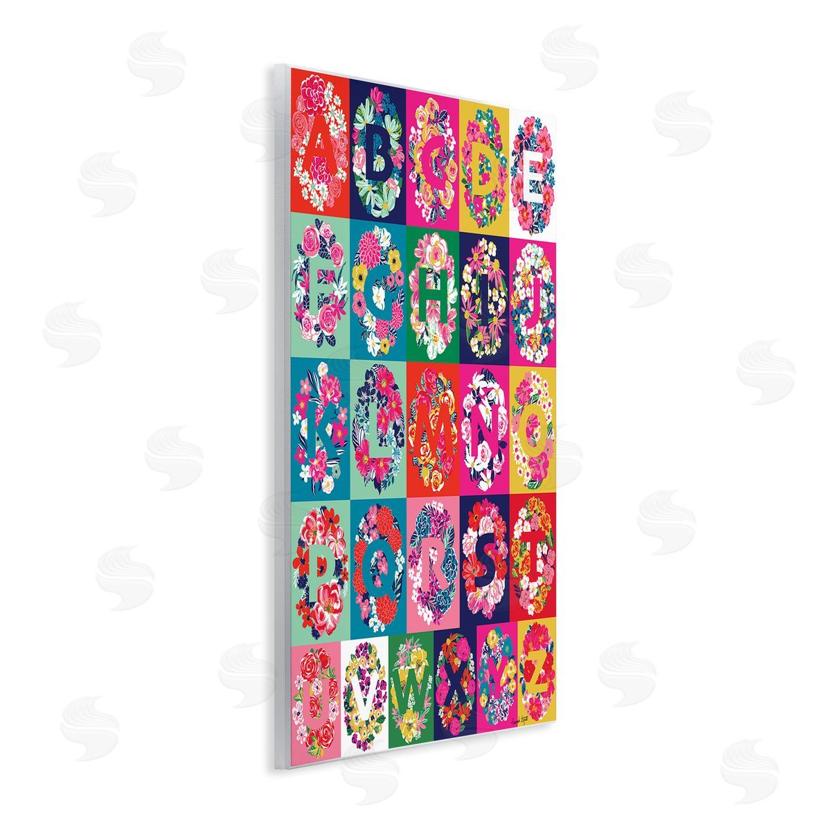 Hannah Byatt Energetic Blooms Alphabet Wooden Wall Plaque Art Print