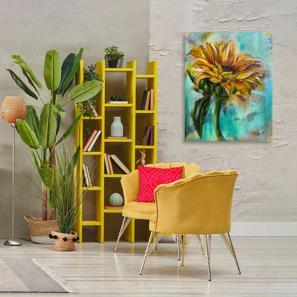 Linda McClure End Of Summer Sunflower Canvas Wall Art Print in Room