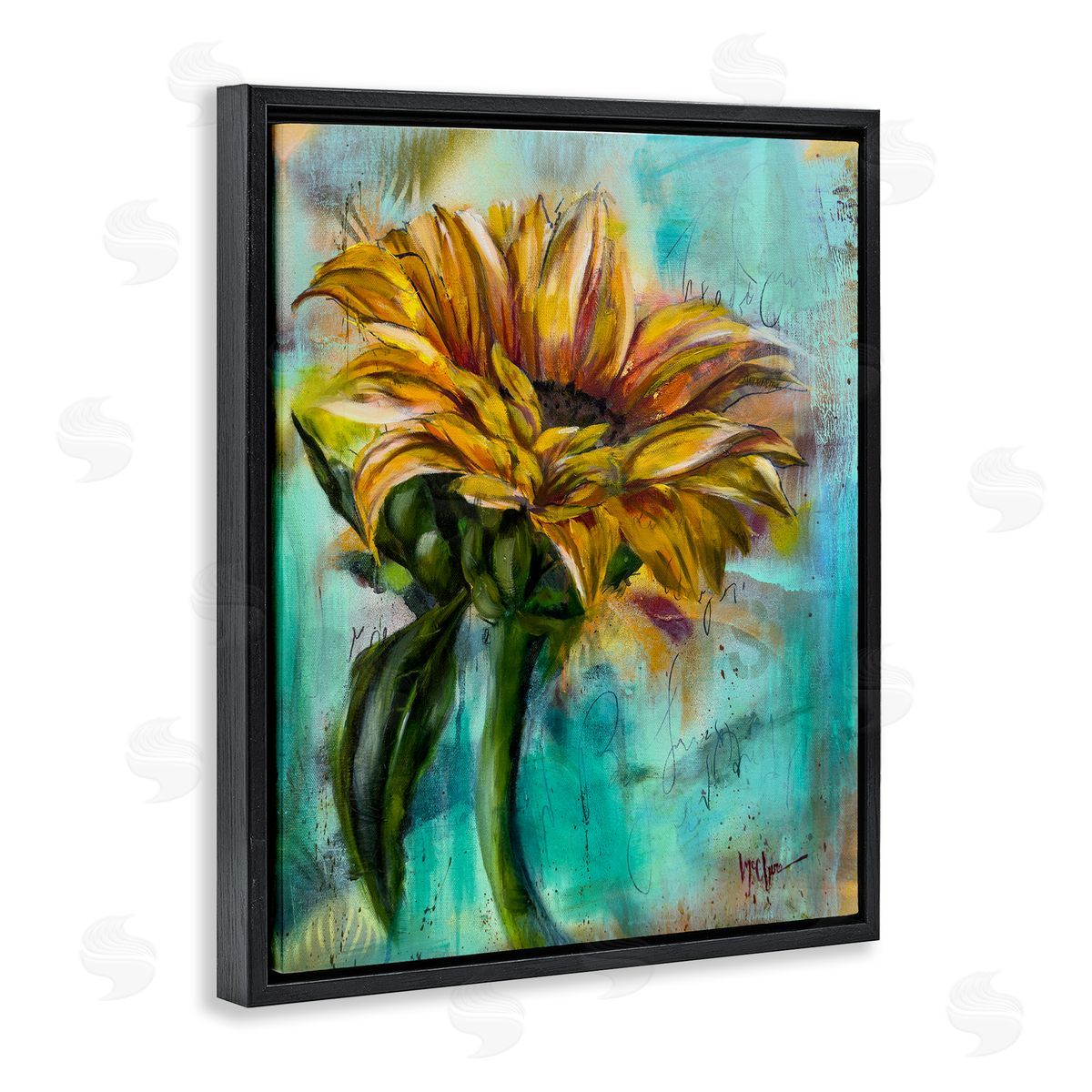 Linda McClure End Of Summer Sunflower Black Floating Frame Canvas Wall Art Print