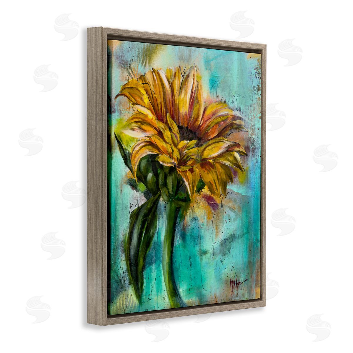 Linda McClure End Of Summer Sunflower Brown Floating Frame Canvas Wall Art Print