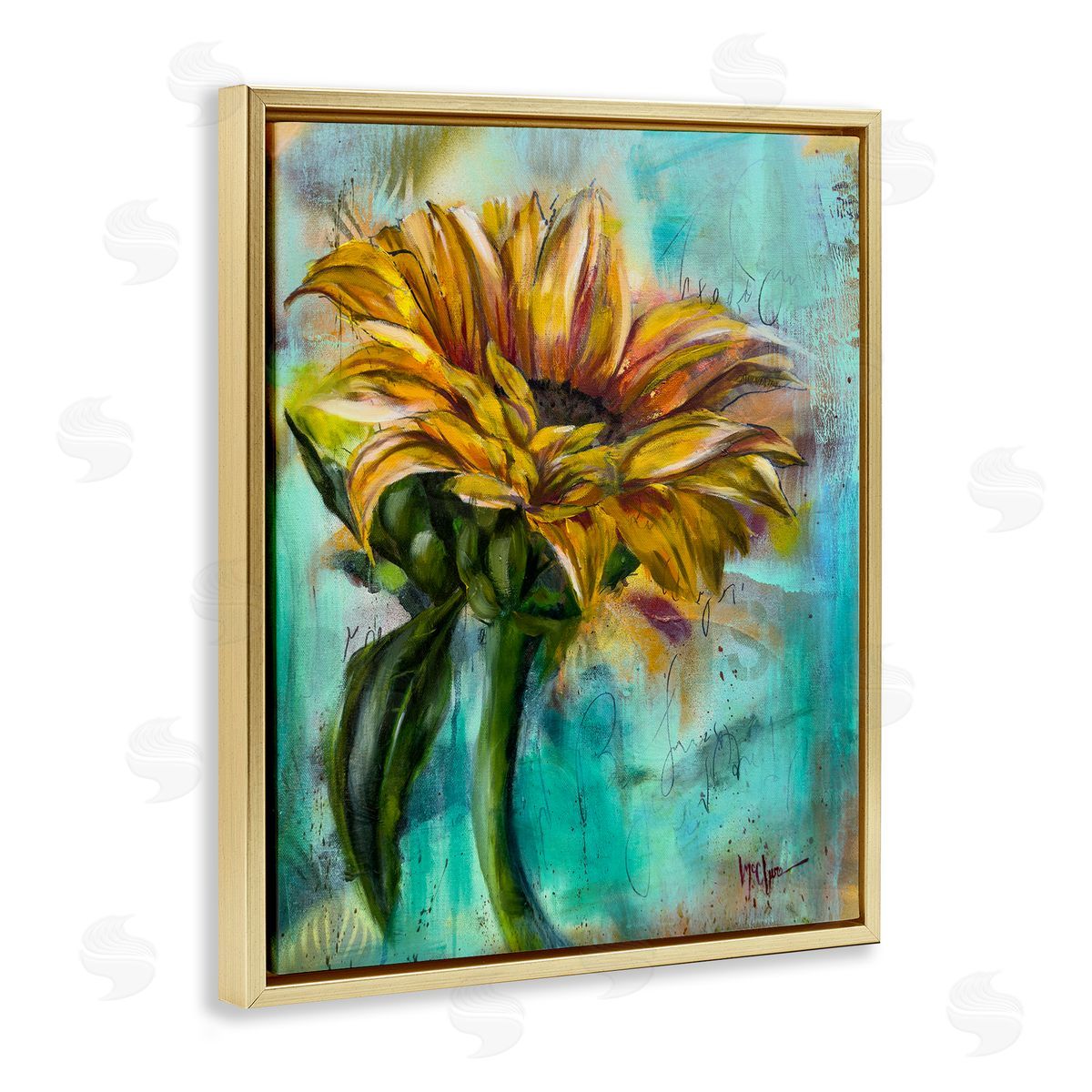 Linda McClure End Of Summer Sunflower Gold Floating Frame Canvas Wall Art Print