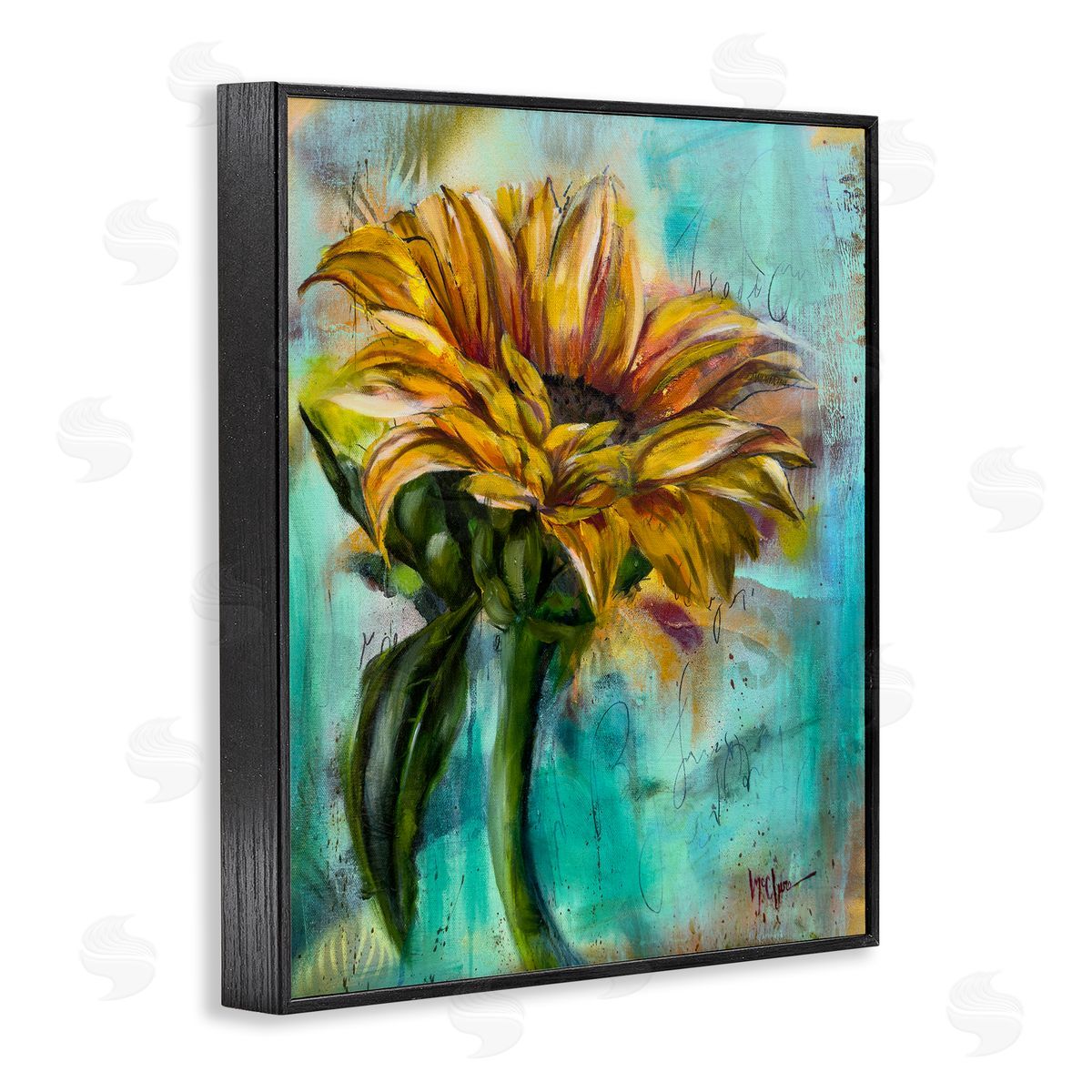 Linda McClure End Of Summer Sunflower Black Framed Giclee Wall Art Print