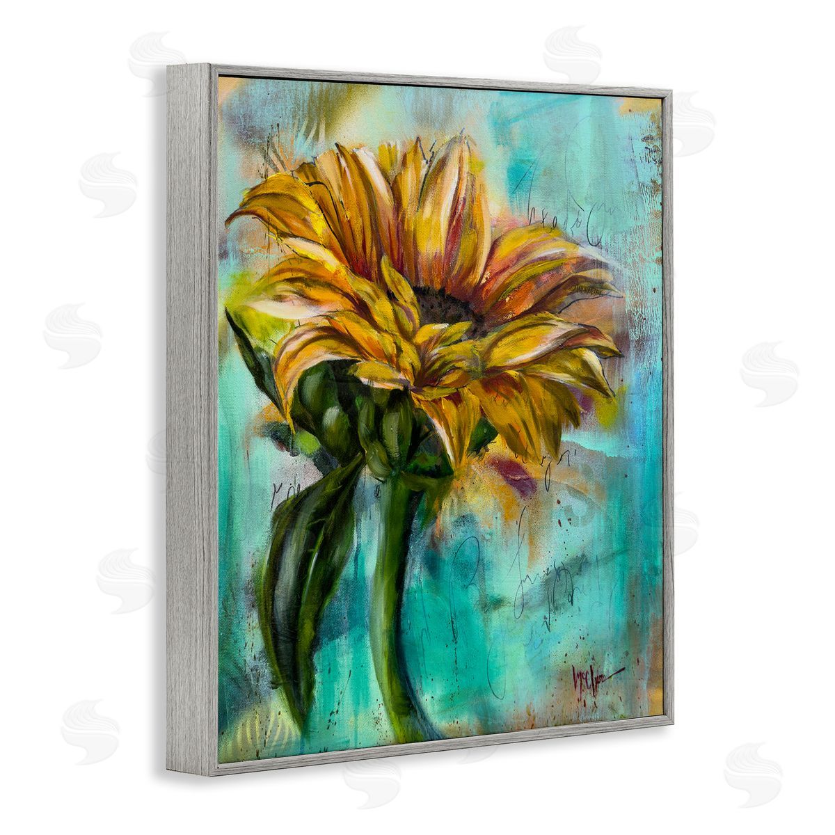 Linda McClure End Of Summer Sunflower Gray Framed Giclee Wall Art Print