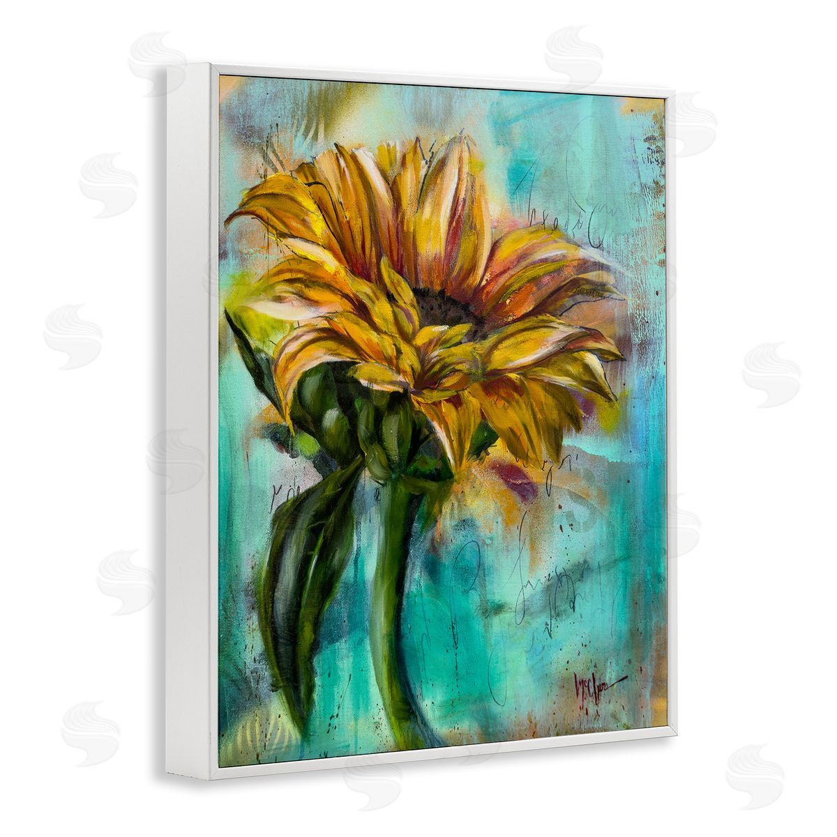 Linda McClure End Of Summer Sunflower White Framed Giclee Wall Art Print