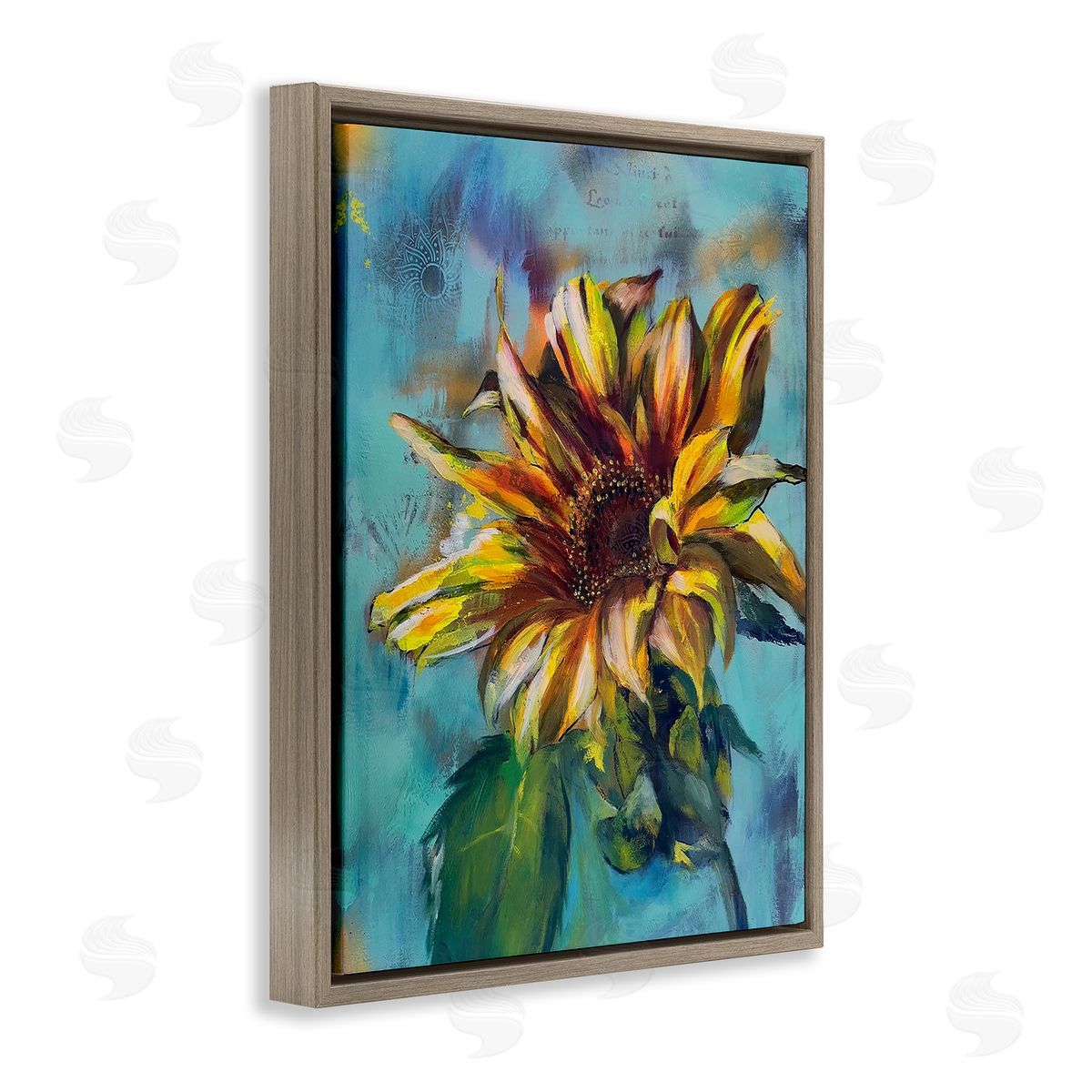 Linda McClure Finding Spring Sunflower Brown Floating Frame Canvas Wall Art Print