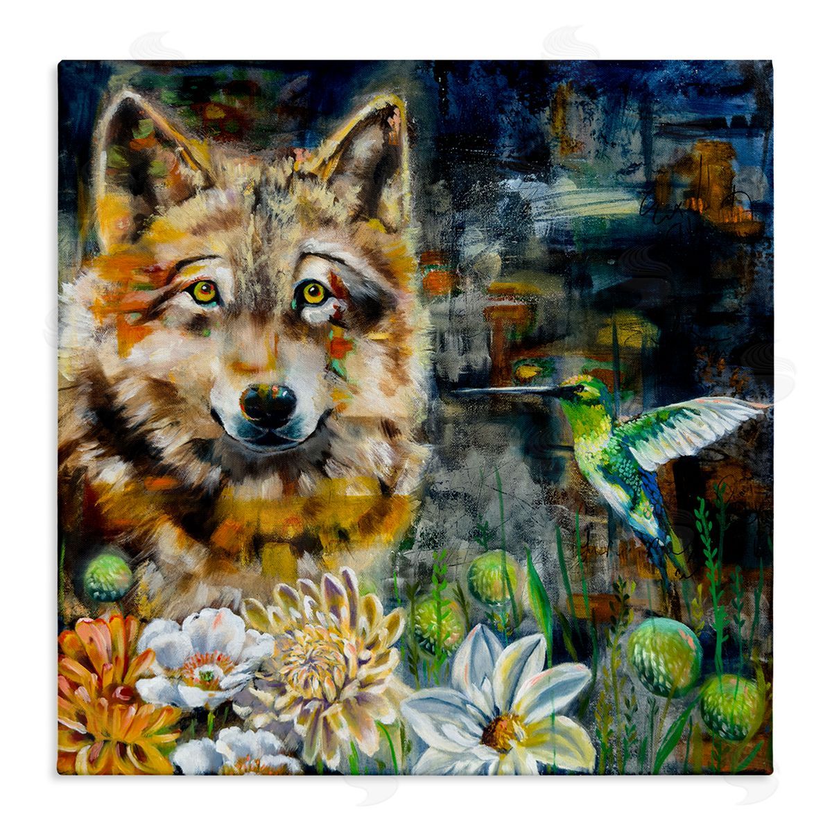 Linda McClure Beautiful Wolf & Hummingbird Canvas Wall Art Print
