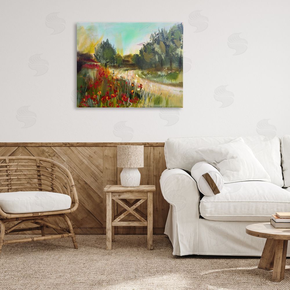 Linda McClure Poppy Sunset Landscape Canvas Wall Art Print in Room