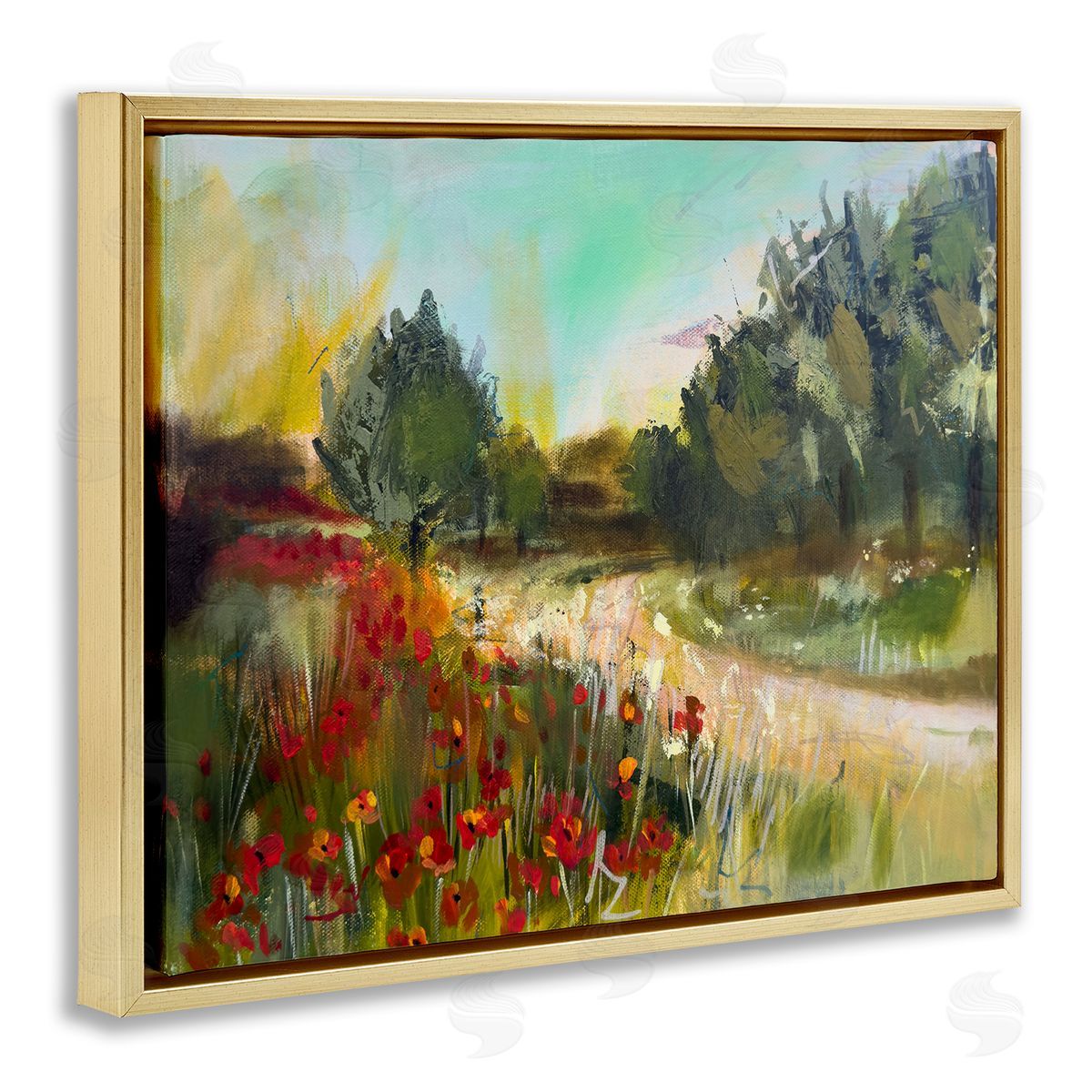Linda McClure Poppy Sunset Landscape Gold Floating Frame Canvas Wall Art Print