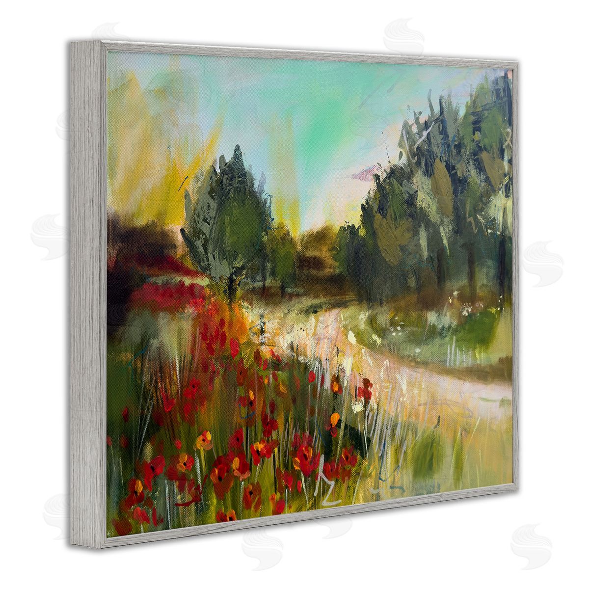 Linda McClure Poppy Sunset Landscape Gray Framed Giclee Wall Art Print