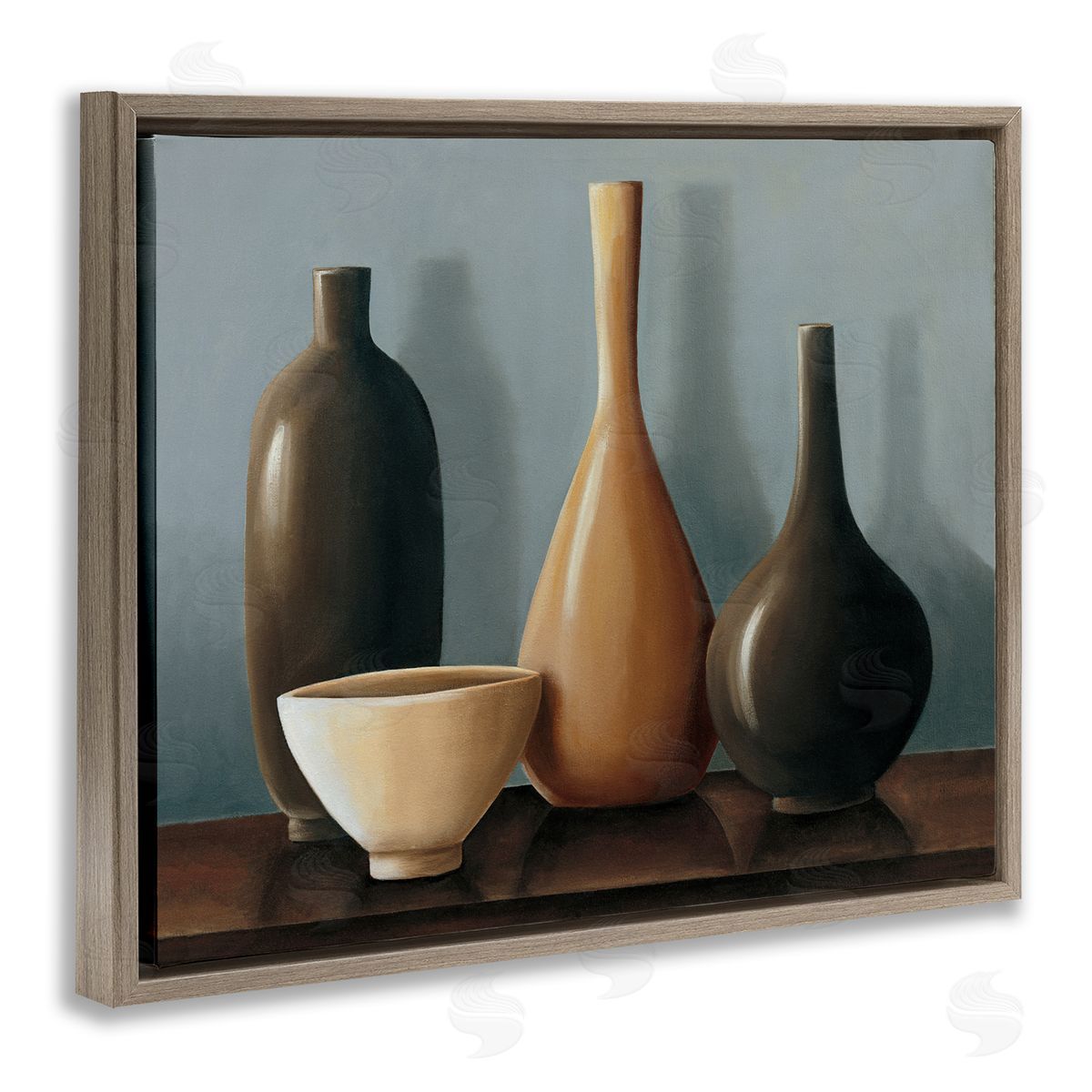 Arlene Stevens Varried Pottery Still Life Brown Floating Frame Canvas Wall Art Print