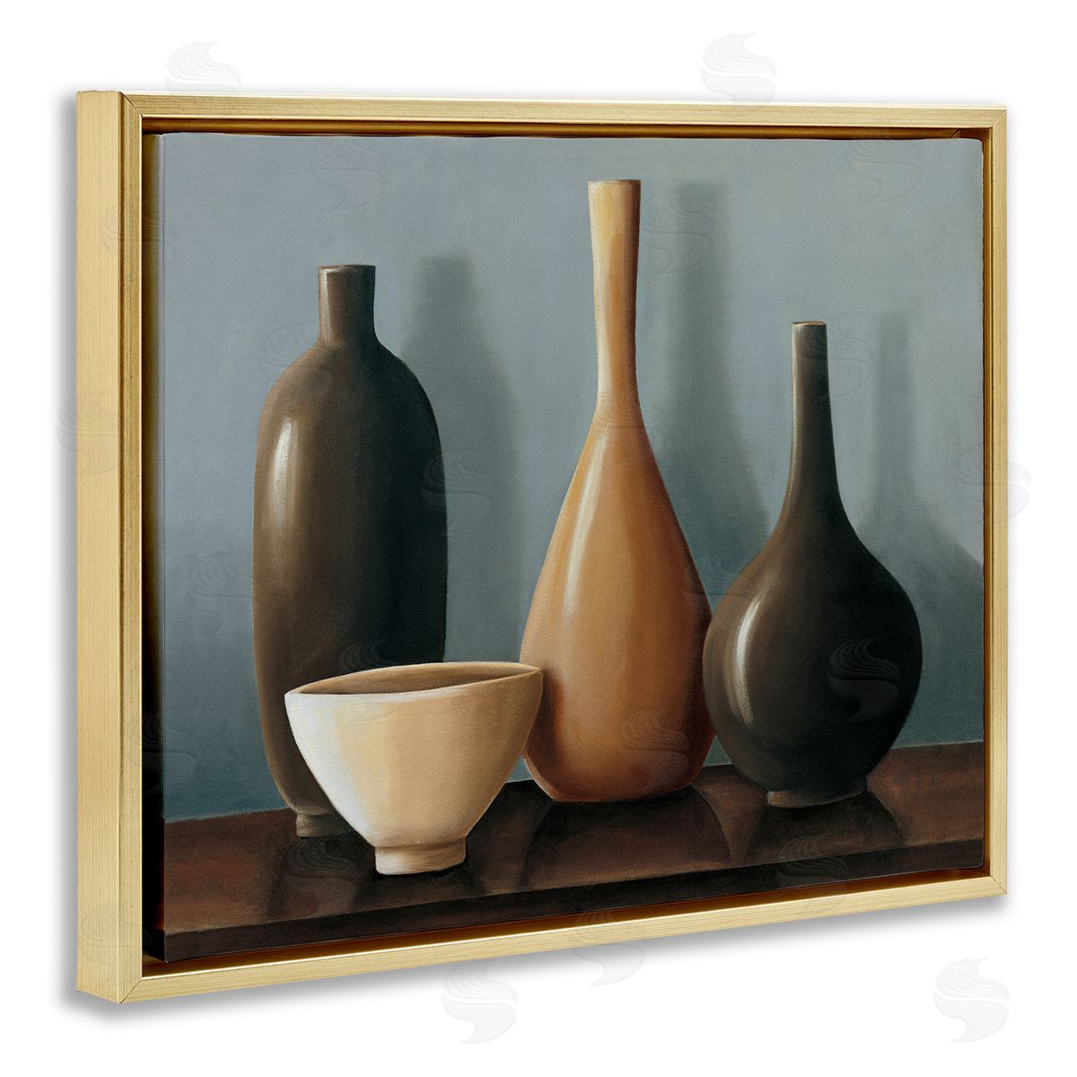 Arlene Stevens Varried Pottery Still Life Gold Floating Frame Canvas Wall Art Print