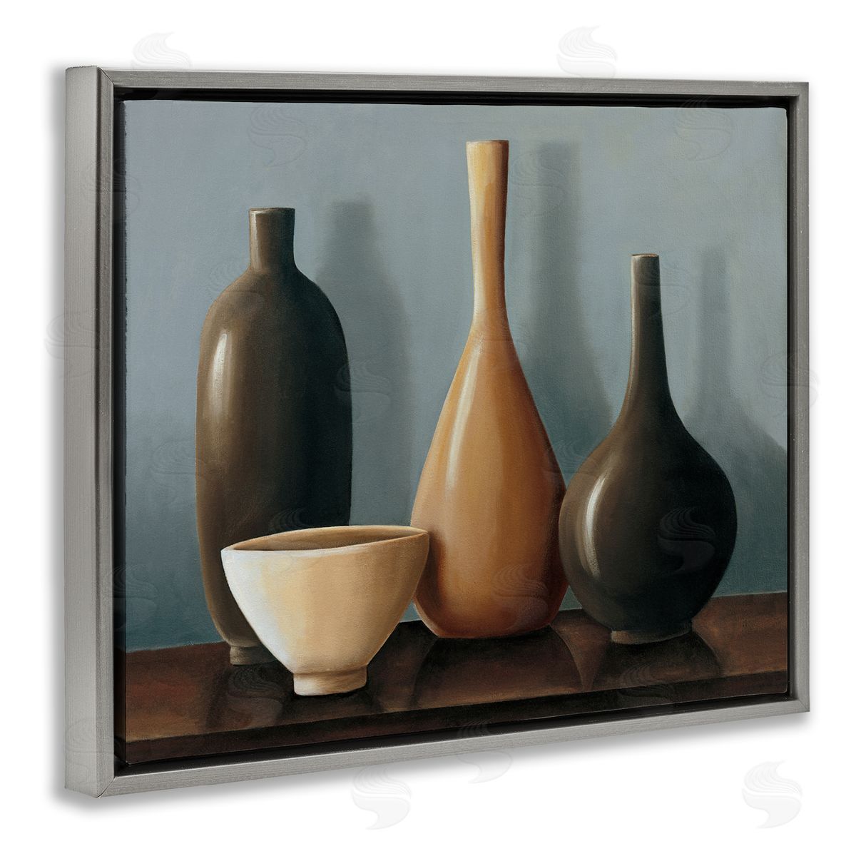 Arlene Stevens Varried Pottery Still Life Gray Floating Frame Canvas Wall Art Print
