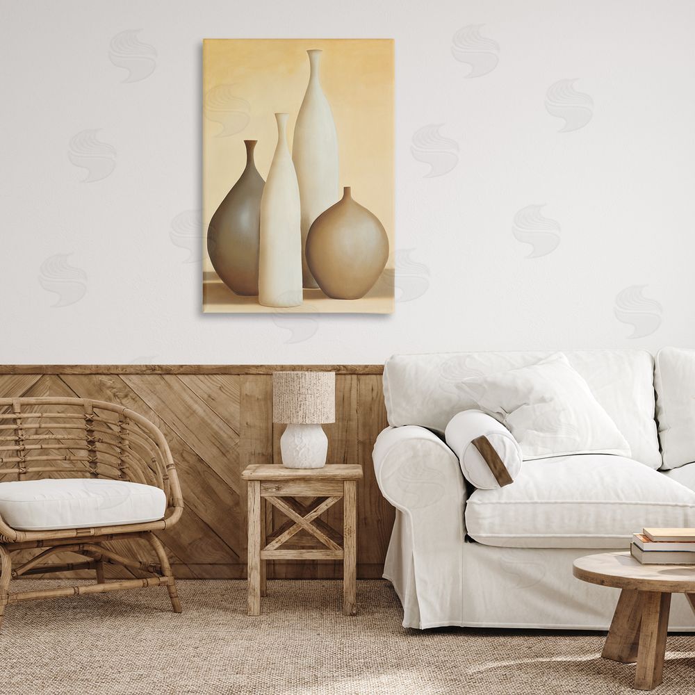 Arlene Stevens Neutral Pottery Bottles Canvas Wall Art Print in Room