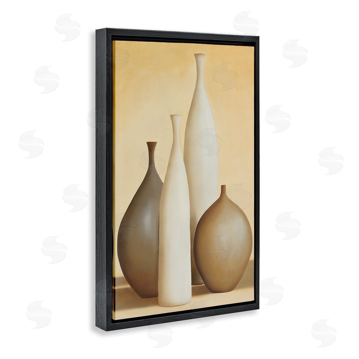 Arlene Stevens Neutral Pottery Bottles Black Floating Frame Canvas Wall Art Print