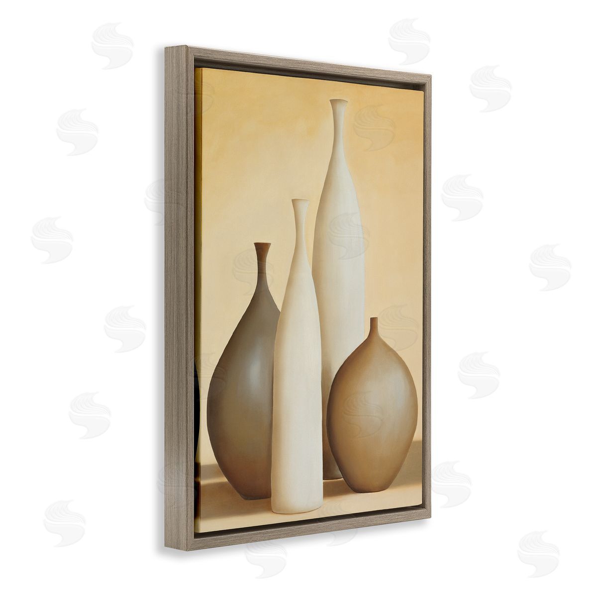 Arlene Stevens Neutral Pottery Bottles Brown Floating Frame Canvas Wall Art Print