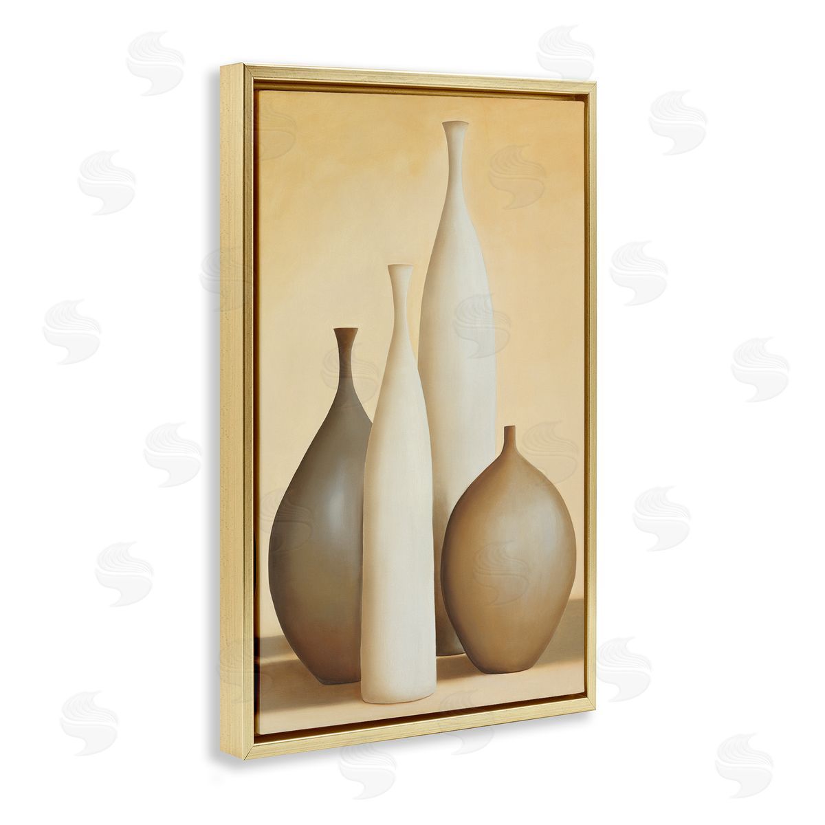 Arlene Stevens Neutral Pottery Bottles Gold Floating Frame Canvas Wall Art Print