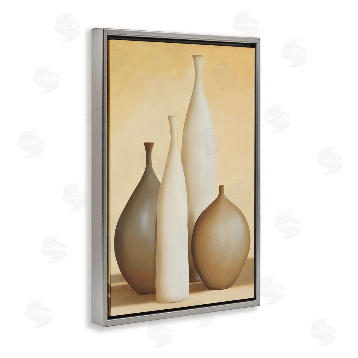 Arlene Stevens Neutral Pottery Bottles Gray Floating Frame Canvas Wall Art Print