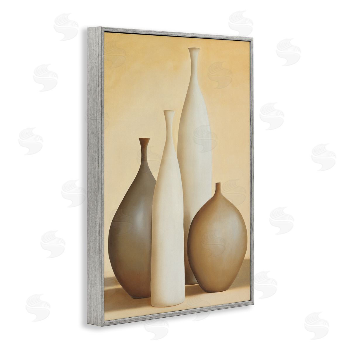 Arlene Stevens Neutral Pottery Bottles Gray Framed Giclee Wall Art Print