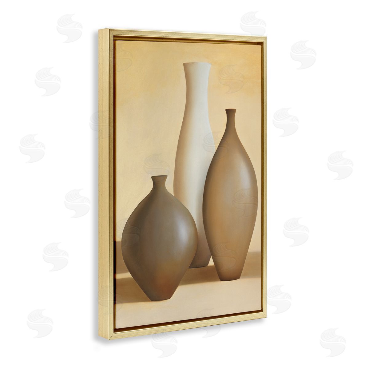 Arlene Stevens Natural Pottery Bottles Gold Floating Frame Canvas Wall Art Print