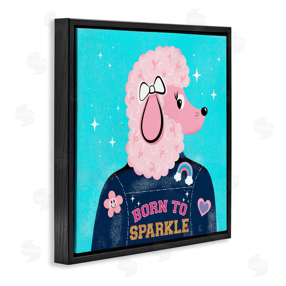 Carrie Cantwell Born To Sparkle Poodle Black Floating Frame Canvas Wall Art Print