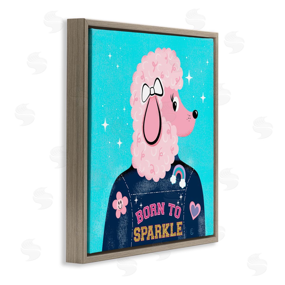 Carrie Cantwell Born To Sparkle Poodle Brown Floating Frame Canvas Wall Art Print