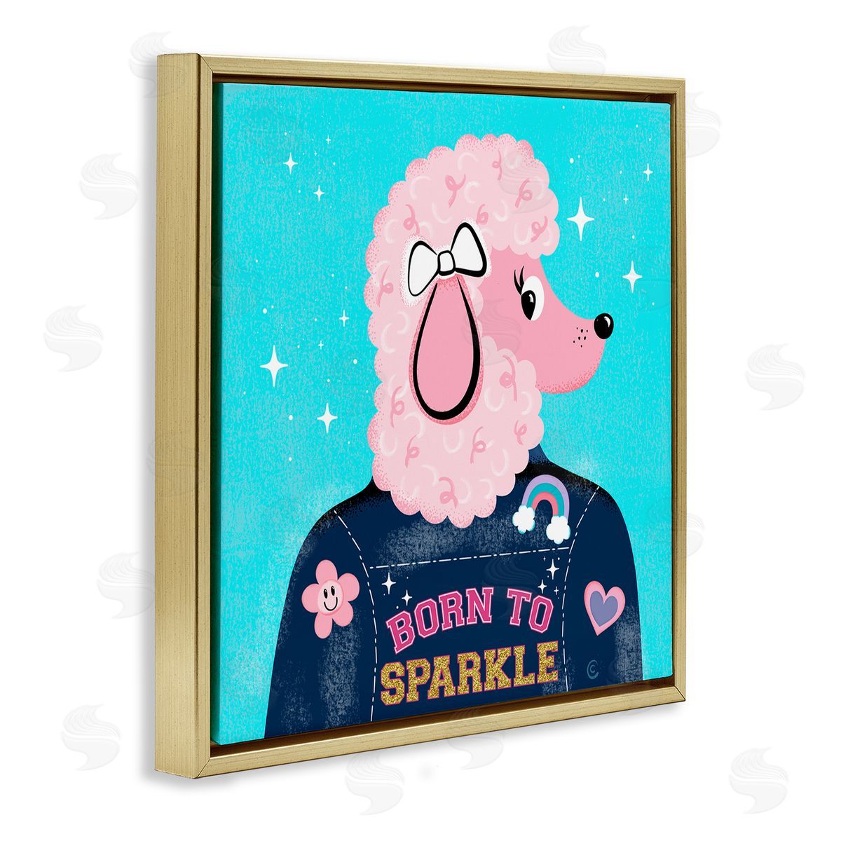 Carrie Cantwell Born To Sparkle Poodle Gold Floating Frame Canvas Wall Art Print